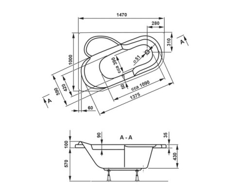 Акриловая ванна 147x100 см L Vagnerplast Selena VPBA141SEL3LE-04