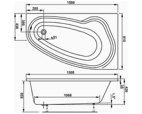 Акриловая ванна 150x91 см L Vagnerplast Avona VPBA159AVO3LX-04