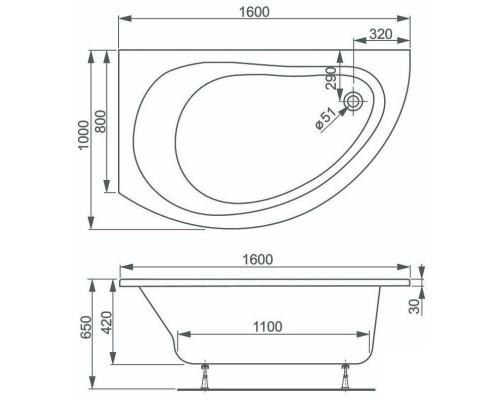 Акриловая ванна 160x80 см L Vagnerplast Corona VPBA168CRN3LX-04