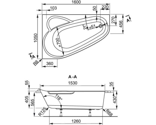 Акриловая ванна 160x105 см L Vagnerplast Selena VPBA163SEL3LX-04