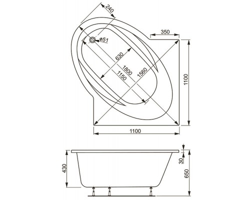 Акриловая ванна 139x139 см Vagnerplast Bahama VPBA139BAH3X-04