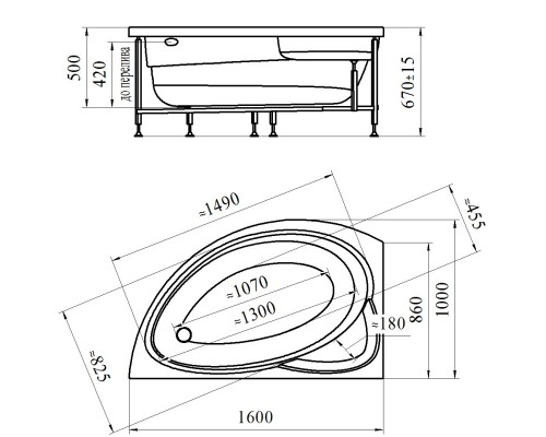 Акриловая ванна правая 160x100 см Radomir Модерна 2-01-0-2-1-214