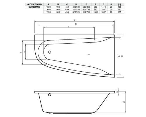 Акриловая ванна 150x90 см левая Vayer Boomerang GL000010850