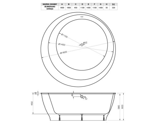 Акриловая ванна 160x160 см без панели Vayer Boomerang GL000010857