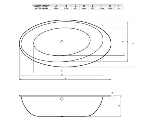 Акриловая ванна 194x100 см без панели Vayer Boomerang GL000010859