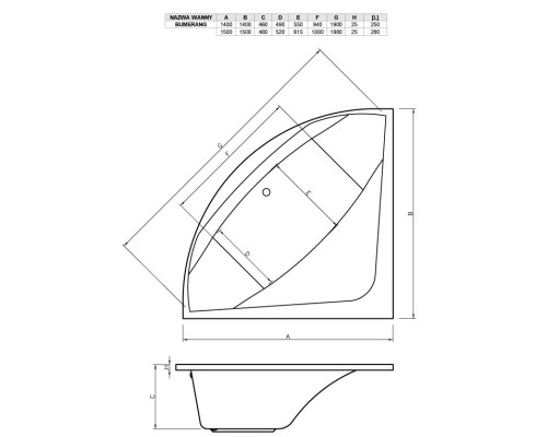 Акриловая ванна 140x140 см Vayer Boomerang GL000010858