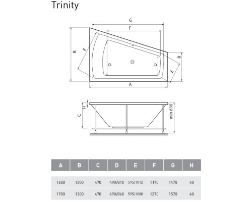 Акриловая ванна 160x120 см R Vayer Trinity GL000008157