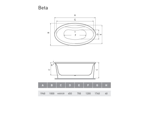 Акриловая ванна 194x100 см Vayer Beta GL000006827