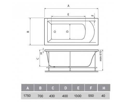 Акриловая ванна 175x70 см Vayer Milana GL000024272