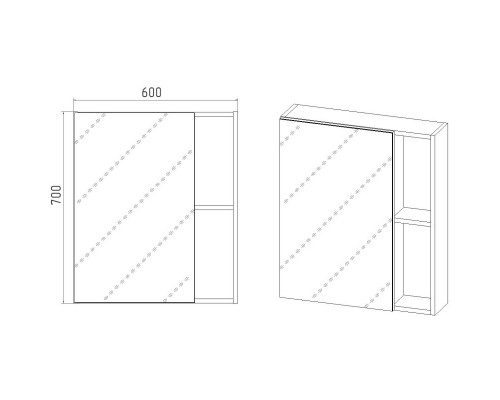 Зеркальный шкаф 60x70 см дуб вотан L/R Viant Бостон VBOS60-ZSH