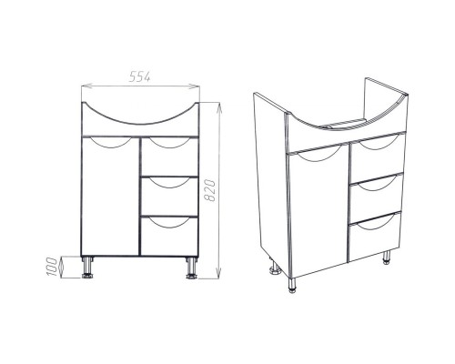 Тумба белый 55,4 см Viant Барселона VBAR60BA-T1ST3Y