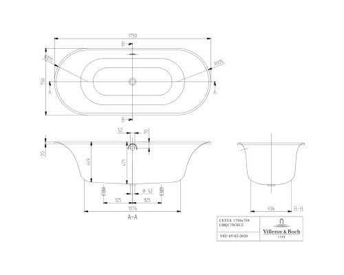 Квариловая ванна 175x75 см альпийский белый Villeroy & Boch Cetus UBQ175CEU7V-01