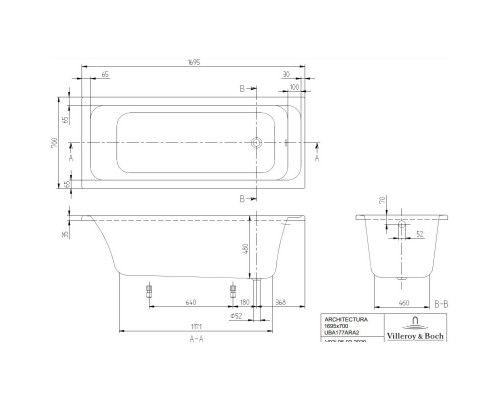 Акриловая ванна 169,5x70 см Villeroy & Boch Architectura UBA177ARA2V-01