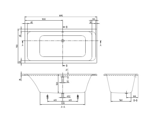 Акриловая ванна 189,5x90 см Villeroy & Boch Architectura UBA199ARA2V-01