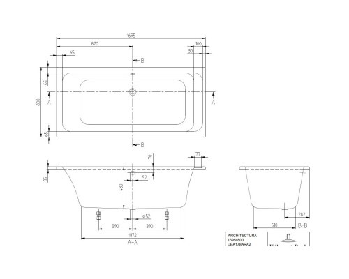 Акриловая ванна 169,5x80 см Villeroy & Boch Architectura UBA178ARA2V-01