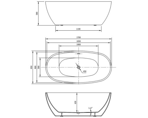 Акриловая ванна 170x85 см Vincea VBT-404-1700