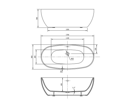 Акриловая ванна 170x80 см Vincea VBT-405-1700MW