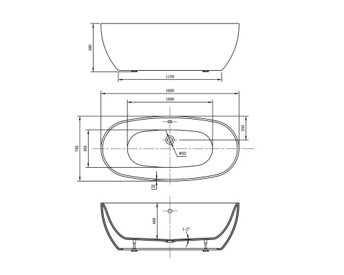 Акриловая ванна 160x78 см Vincea VBT-405-1600