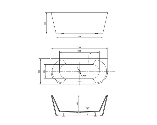 Акриловая ванна 170x80 см Vincea VBT-421-1700