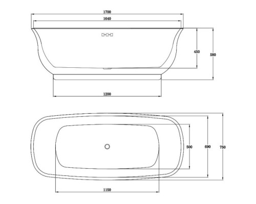 Акриловая ванна 170x75 см Vincea VBT-114