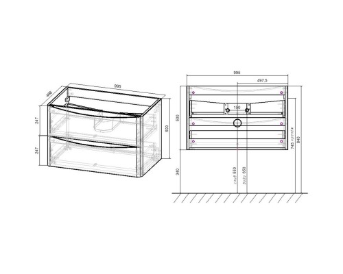 Комплект мебели дуб винтаж 100 см Vincea Paola VMC-2P100VO + VCB-2VP100W + VLM-2A100