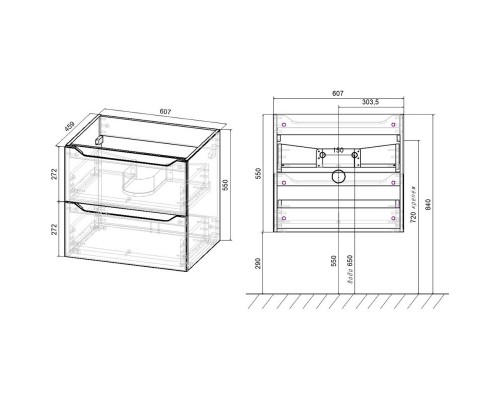 Тумба с раковиной бетон 61 см Vincea Norma VMC-2N600BT + VCB-2N600W