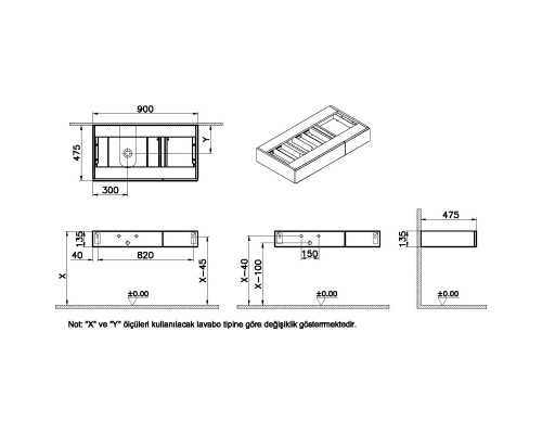 Тумба темный вяз 90 см L VitrA Origin 65674