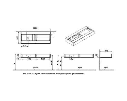 Тумба черный дуб 120 см L VitrA Origin 65679