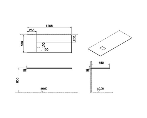 Столешница 120,5 см дуб L VitrA Origin 65926