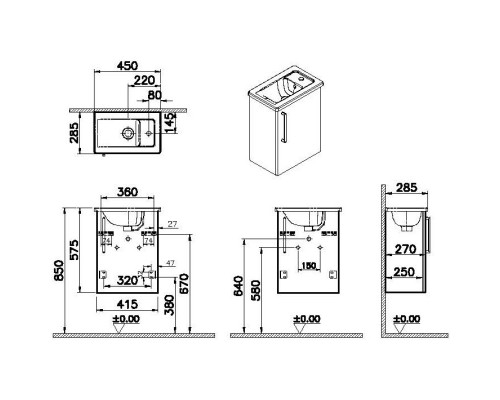 Тумба с раковиной белый глянец 45 см R VitrA Root 66330