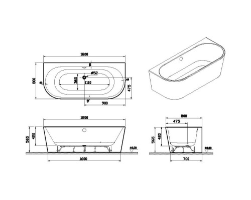 Акриловая ванна 180x80 см VitrA Geo 65420006000