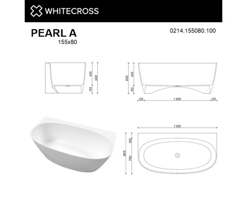 Ванна из литого мрамора 155x80 см Whitecross Pearl A 0214.155080.100 Elit-san.ru