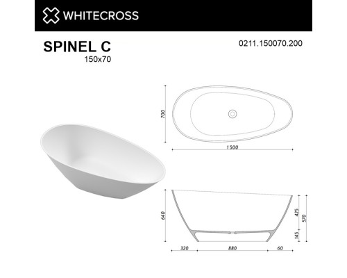 Ванна из литого мрамора 150x70 см Whitecross Spinel C 0211.150070.200 Elit-san.ru