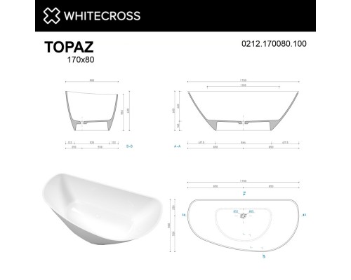 Ванна из литого мрамора 170x80 см Whitecross Topaz 0212.170080.100 Elit-san.ru