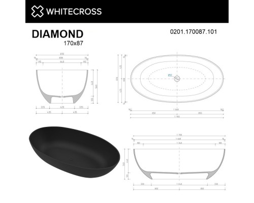 Ванна из литого мрамора 170x87 см Whitecross Diamond 0201.170087.101