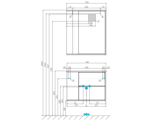 Зеркальный шкаф 75x85,2 см белый глянец/дуб эврика Акватон Бостон 1A240302BN010