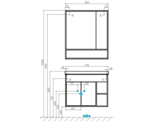 Зеркальный шкаф 80x91 см белый глянец/дуб крафт Акватон Флай 1A237702FAX10