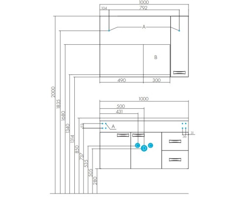 Зеркальный шкаф 100x86,8 см белый глянец R Акватон Диор 1A167902DR01R