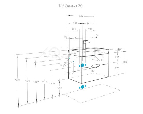 Тумба грей/дуб ойстер 68,2 см Акватон Оливия 1A254301OLUG0