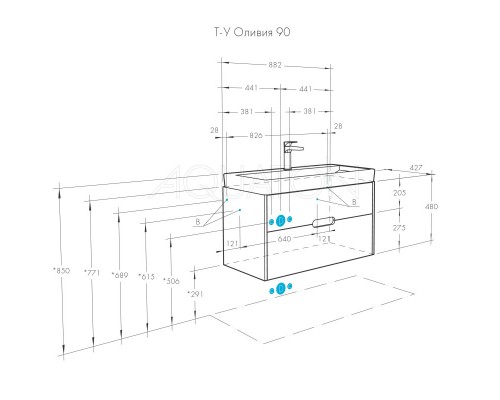 Тумба бежевый/дуб веллингтон 88,2 см Акватон Оливия 1A254401OLVG0