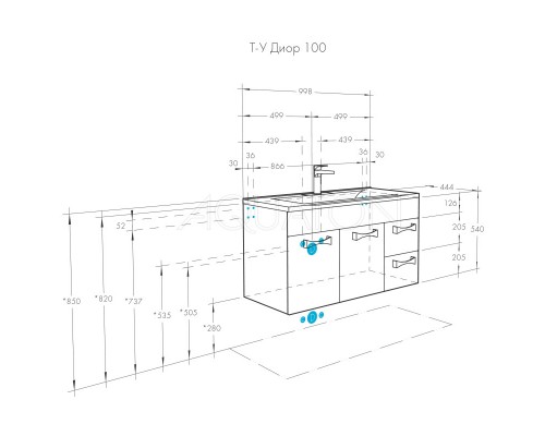 Тумба с раковиной белый глянец 100,2 см Акватон Диор 1A1677K2DR010