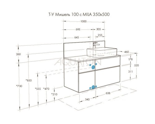 Столешница 100 см Акватон Мишель 1A253303MIX40