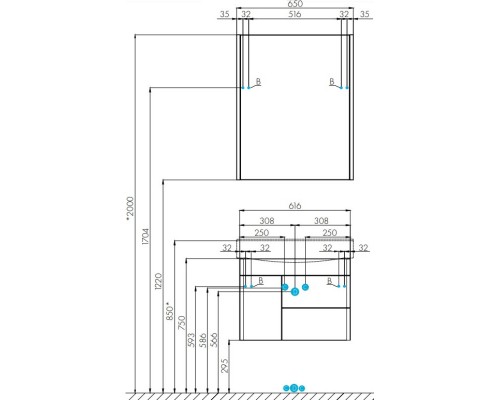 Комплект мебели белый глянец 65 см Акватон Беверли 1A235301BV010 + 1WH302501 + 1A237002BV010