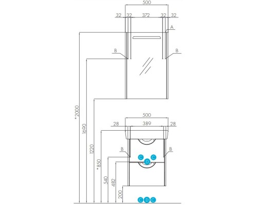 Комплект мебели дуб макиато 50 см Акватон Сильва 1A211701SIW50 + 1WH302184 + 1A215502SIW5L