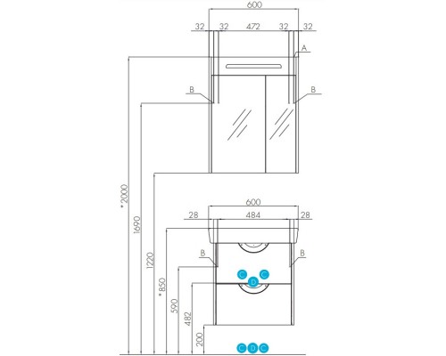 Комплект мебели дуб фьорд 60 см Акватон Сильва 1A211801SIW60 + 1WH302186 + 1A216202SIW60