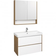 Комплект мебели белый глянец/дуб рустикальный 90 см Акватон Сканди 1A251901SDZ90 + 1WH501629 + 1A252302SDZ90