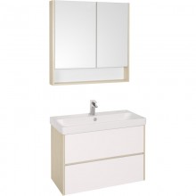 Комплект мебели белый глянец/дуб верона 90 см Акватон Сканди 1A251901SDB20 + 1WH501629 + 1A252302SDB20