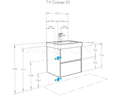 Комплект мебели белый глянец/дуб верона 55 см Акватон Сканди 1A251701SDB20 + 1WH501620 + 1A252102SDB20