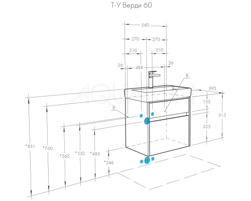 Тумба с раковиной белый глянец/ясень фабрик 60 см Акватон Верди 1A2067K1VDAV0