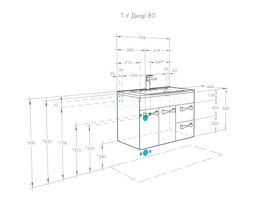 Тумба с раковиной белый глянец 80,2 см Акватон Диор 1A1678K2DR010